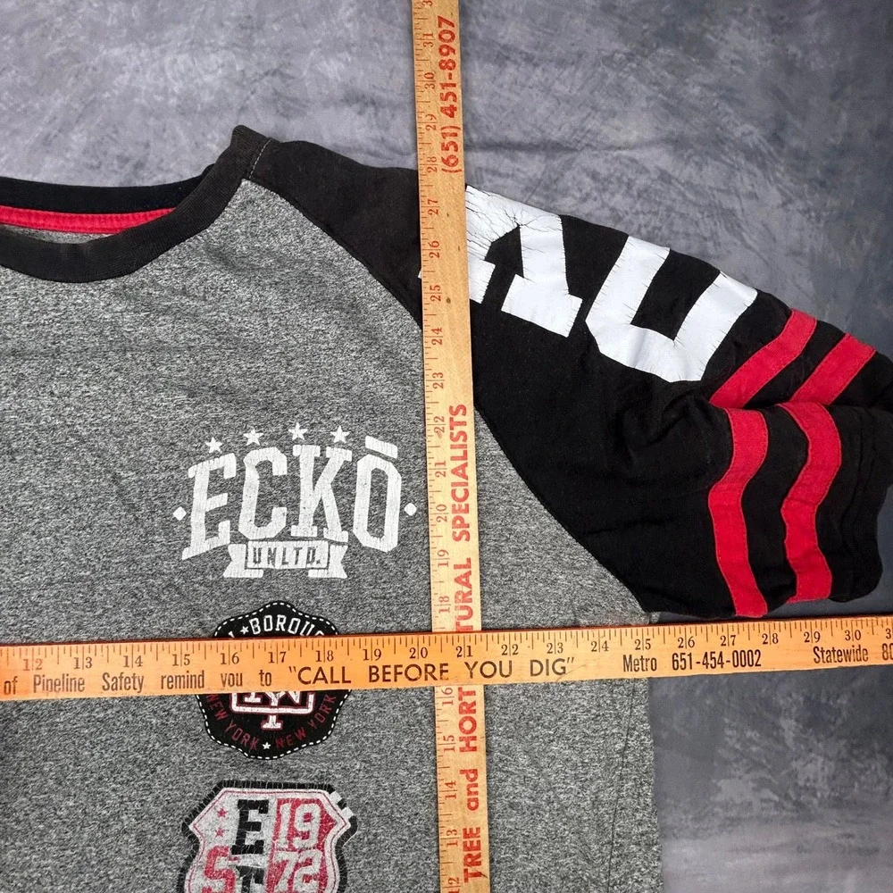 Vintage Ecko Unltd Raglan Graphic T Shirt Mens 2XL Grey Black Y2K Streetwear - Picture 6 of 7